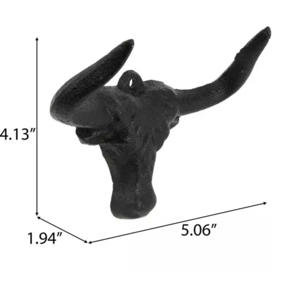 Rustic Longhorn Bull Head Hanger Hook- Black NWOT